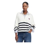Tommy Jeans - Maglione con zip corta e stemma a righe - - Knitwear - Donna - Bianco - XS
