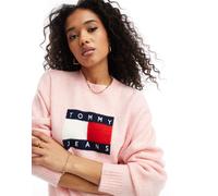 Tommy Jeans - Maglione rosa mélange con bandiera XXS