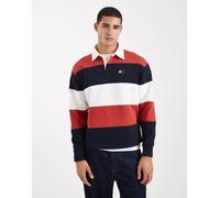 Tommy Jeans - Maglione stile rugby comodo rosso, blu navy e bianco a righe con logo a bandiera 46-48