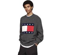 Maglione Tommy Jeans Reg Melange Flag manica lunga grigio scuro blu marino rosso - XL