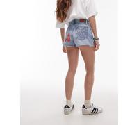 Tommy Jeans - Pantaloncini hot pant in denim lavaggio chiaro con bordi grezzi e tasche con motivo cachemire-Blu W29