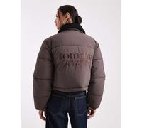 Tommy Jeans - Piumino corto marrone con colletto in peluche L