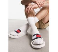 Tommy Jeans - Sliders bianche da piscina con logo a bandiera-Rosa 45