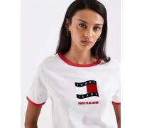 Tommy Jeans - T-shirt bianca con bordi a contrasto e bandiera ondulata-Bianco L
