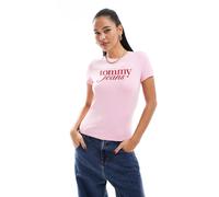 Tommy Jeans - T-shirt corta e stretta rosa e rossa con scritta rétro XL