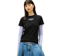 Tommy Jeans T-Shirt da Donna TJW Reg Essential Logo 2 Tee Ext DW0DW21842 S/S, Nero (Nero), L, Nero (Nero), L