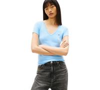 Tommy Jeans T-Shirt da Donna Tjw Slim Essential Rib V SS Dw0Dw17385 S/S, Blu (Azzurro Cipria), M