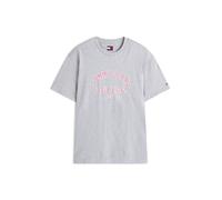 Tommy Jeans - T-shirt grigia e rosa con logo stile college al centro 50