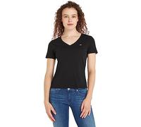 Tommy Jeans T-shirt Maniche Corte Donna TJW Slim Soft Scollo a V, Nero (Black), XS