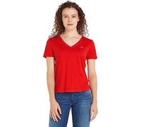Tommy Jeans T-shirt Maniche Corte Donna TJW Slim Soft Scollo a V, Rosso (Deep Crimson), XXS