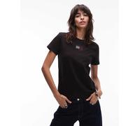 Tommy Jeans - T-shirt nera con bandiera in strass-Nero XS
