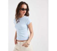 Tommy Jeans - T-shirt slim celeste a coste con stemma del logo-Blu 2XS