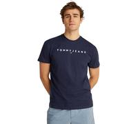 Tommy Jeans Uomo T-Shirt Maniche Corte Linear Logo Cotone, Blu (Dark Night Navy), S