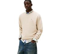 Tommy Jeans Uomo Felpa Regular Fit Flag Fleece Scollo Rotondo, Nero (Gulf Sand), L
