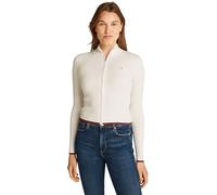 Tommy Jeans Tjw Cable Zip Thru Cardigan Dw0Dw19337, Maglione con Zip, Donna, Bianco (Ancient White), XL