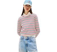 Tommy Jeans Tjw Essential Crew Sweater Ext Dw0dw20159, Pullover Donna, Bianco (Bianco/Rosso/Blu Navy A Righe), Bianco (Bianco/Rosso/Blu Navy A Righe)