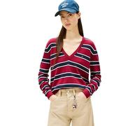 Tommy Jeans Tjw Essential Vneck Sweater Ext Dw0Dw19888, Maglione Pullover, Donna, Rosso (Lavish Cerise/Multi Stripe), M