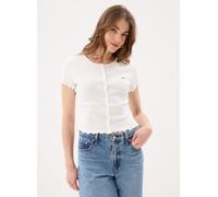 Tommy Jeans - Tjw Ss Rib Top Im DW0DW20377 Bianco - Abbigliamento M Bianco