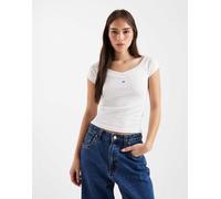 Tommy Jeans - Top bianco a coste con spalle scoperte M