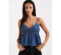 Tommy Jeans - Top con fascette in chambray lavaggio blu medio L