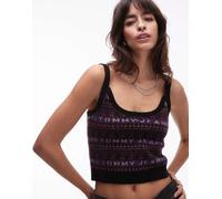 Tommy Jeans - Top in maglia nero e viola con motivo Fair Isle e logo XL