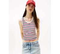 Tommy Jeans - Top senza maniche a righe rosse e blu a coste con logo-Multicolore XS