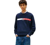 Tommy Jeans Felpa Pullover Uomo Tjm Reg Sign Stripe Cnck Ext DM0DM23019, Blu (Dark Night Navy), L
