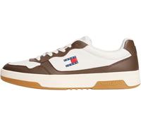 Tommy Jeans Uomo Sneakers con Suola Preformata Essential in Pelle, Multicolore (Ivory/Velvet Brown), 45