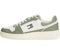 Tommy Jeans Uomo Sneakers con Suola Preformata Retro Basket Profilo Basso, Multicolore (Ecru/Aruba Green), 43
