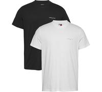 Tommy Jeans Uomo T-Shirt Maniche Corte Confezione da 2 Linear Chest Scollo Rotondo, Multicolore (Black/Ecru), XS