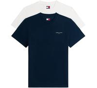 Tommy Jeans Uomo T-Shirt Maniche Corte Confezione da 2 Slim Linear con Scollo Rotondo, Multicolore (Ecru/Dark Night Navy), XXL