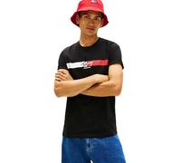 Tommy Jeans Uomo T-Shirt Maniche Corte Signature Stripe in Cotone, Nero (Black), L