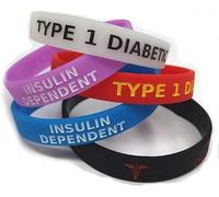 Tommy K Products 5 braccialetti medicati per diabete tipo 1, insulina-dipendenti, con avviso di sensibilizzazione medica, si illuminano al buio, XL - (230mm), Silicone, Nessuna pietra preziosa