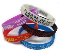 Tommy K Products 5 x DNR Please Do Not Resuscitate braccialetto di sensibilizzazione medica braccialetto bianco, rosso, nero, viola, blu, Small (180mm), Silicone, Senza pietre preziose