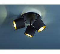 TOMMY PLAFONIERA 3 SPOTS CON DIFFUSORI PARALUMI NERI E ORO BASE METALLO NERO OPACO D.25CM ATTACCO E14