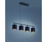 TOMMY SOSPENSIONE CON 4 DIFFUSORI ATTACCO E14 PARALUMI NERI E ORO BASE METALLO NERO OPACO L.76CM