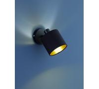 TOMMY SPOT SINGOLO CON DIFFUSORE PARALUME NERO INTERNO ORO BASE METALLO NERO OPACO H.19CM 1 LUCE ATTACCO E14