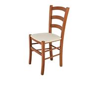 Tommychairs - Sedia modello Venice per cucina bar e sala da pranzo, robusta struttura in legno di faggio color ciliegio e seduta rivestita in tessuto color avorio