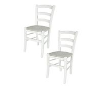 Tommychairs - Set 2 sedie modello Venezia per cucina bar e sala da pranzo, robusta struttura e seduta in Legno di faggio laccato bianco e seduta imbottita e rivestita in tessuto color bianco ostrica