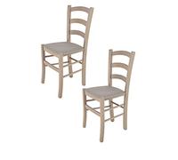 Tommychairs - Set 2 sedie modello Venice per cucina bar e sala da pranzo, robusta struttura in legno di faggio verniciata anilina grigio chiaro e seduta rivestita in tessuto colore camoscio