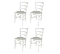 Tommychairs - Set 4 sedie modello Venezia per cucina bar e sala da pranzo, robusta struttura e seduta in Legno di faggio laccato bianco e seduta imbottita e rivestita in tessuto color bianco ostrica