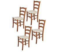 Tommychairs - Set 4 sedie modello Venice per cucina bar e sala da pranzo, robusta struttura in legno di faggio color ciliegio e seduta rivestita in tessuto color avorio