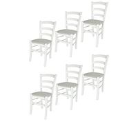 Tommychairs - Set 6 sedie modello Venezia per cucina bar e sala da pranzo, robusta struttura e seduta in Legno di faggio laccato bianco e seduta imbottita e rivestita in tessuto color bianco ostrica