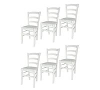 Tommychairs - Set 6 sedie modello Venezia per cucina bar e sala da pranzo, robusta struttura e seduta in Legno di faggio laccato bianco e seduta imbottita e rivestita in finta pelle color bianco
