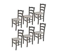 Tommychairs - Set 6 sedie modello Venice per cucina bar e sala da pranzo, robusta struttura in legno di faggio verniciata anilina grigio scuro e seduta rivestita in pelle artificiale grigio chiaro