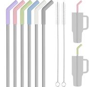 Tomorotec Cannucce da 1134 g, 33 cm, in acciaio inox con punta di estensione in silicone, per bicchieri Stanley Adventure, confezione da 6 con 2 spazzole, cannucce di diametro 0,9 cm, per uso