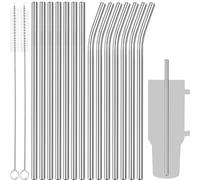 Tomorotec Cannucce da 850,5 g, cannucce in acciaio inox da 28 cm, 14 pezzi per bicchieri Stanley da 850,5 g, diametro 9 mm, elegante finitura metallica, 7 cannucce dritte, 7 cannucce piegate e 2