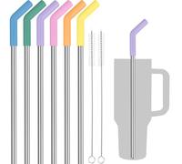 Tomorotec Confezione da 6 cannucce colorate in acciaio inox con punta in silicone macaron per bicchieri Stanley da 1,134 g, con 2 spazzole per la pulizia, lunghe 30,5 cm, senza BPA, sane e sicure per