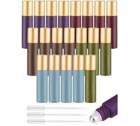Tomorotec Flaconi a rullo per oli essenziali colorati da 10 ml con sfere in acciaio inox, confezione da 20, bottiglia a rullo ultra spessa per olio con apribottiglie e contagocce (5 colori)