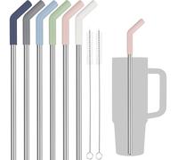 Tomorotec Morandi - Confezione da 6 cannucce colorate in acciaio inox con punta in silicone per bicchieri Stanley da 850,5 g, con 2 spazzole per la pulizia, senza BPA, lunghe 25,4 cm, compatibili con